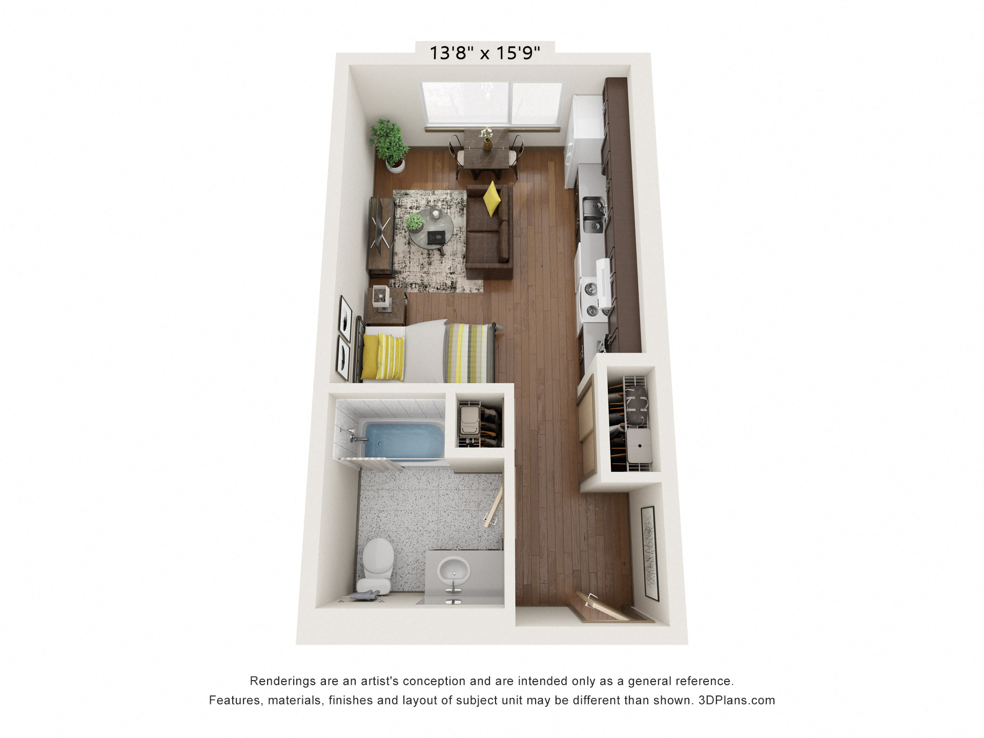 Floor plan for studio, 1 bath, 331 sqft